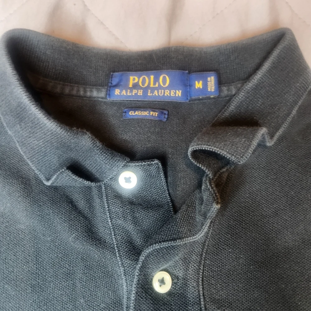 Polo By Ralph Lauren Black With Grey Logo Polo Shirt Basic 100%‎ Cotton RN 41381
